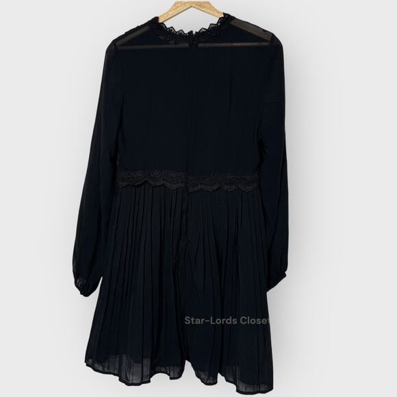 Lulus Black Lace Skater Dress Large Mock Neck Long Sleeve Gothic Romantic Style - Picture 6 of 8